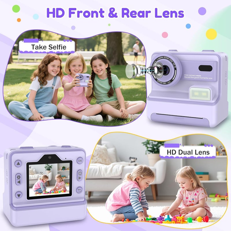 STKEN Instant Camera, Instant Print Camera for Kids with 1080P Videos, Front Rear Dual Selfie, 3 Rolls Print Paper & 32GB SD Cards, Christmas Birthday Gifts for Girls Age 3-12 - Image 5